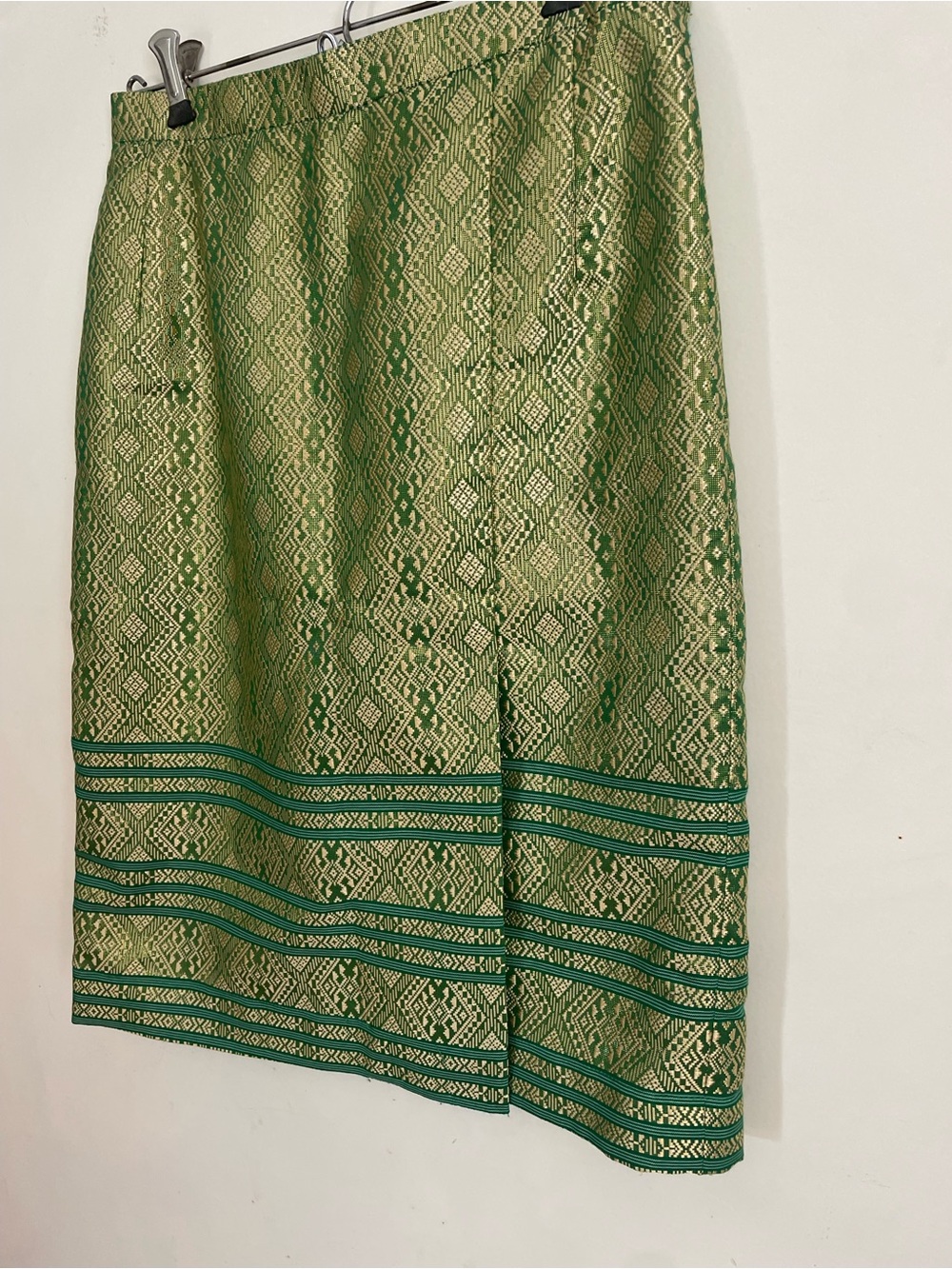 Green and Gold Brocade Midi Skirt